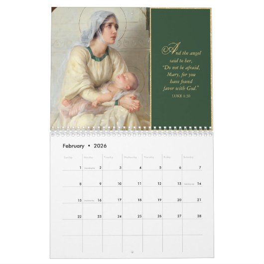 Traditionele Madonna en kind kerstcadeau Kalender (Feb 2026)