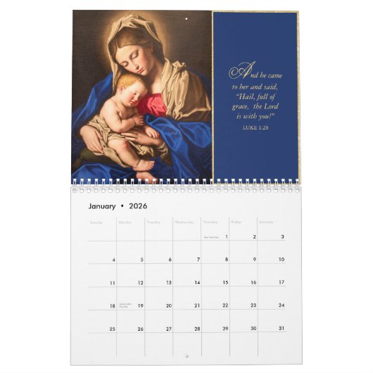 Traditionele Madonna en kind kerstcadeau Kalender (Jan 2026)
