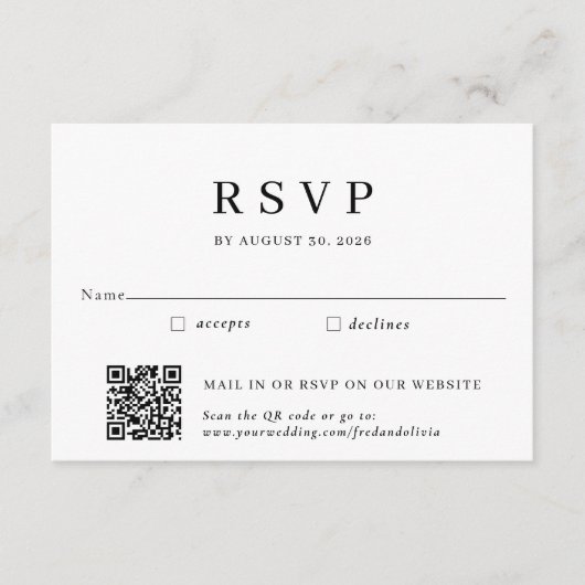 Traditionele Mail-In en QR Code Wedding RSVP Informatiekaartje (Voorkant)