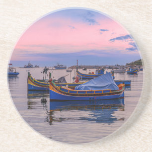 Traditionele Maltese boten in Marsaxlokk Zandsteen Onderzetter