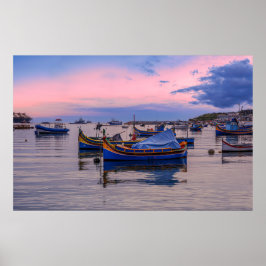 Traditionele Maltese boten op Marsaxlokk Canvas Pr Poster