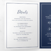 Traditionele Marine Blauw Elegante Huwelijk Drieluik Uitnodiging (Binnenzijde eerst)