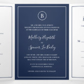 Traditionele Marine Blauw Elegante Huwelijk Drieluik Uitnodiging (Binnenkant midden)