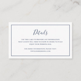 Traditionele Marine Blauw Elegante Huwelijk Informatiekaartje