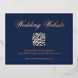 Traditionele Marine Blauwe QR Code Trouwruimte Folie Uitnodiging Briefkaart