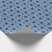 Traditionele marineblauw-kerstbomen en rendieren cadeaupapier (Hoek)