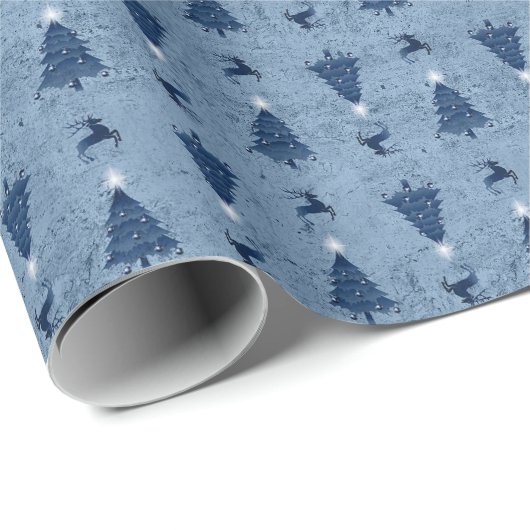 Traditionele marineblauw-kerstbomen en rendieren cadeaupapier (Rol Hoek)