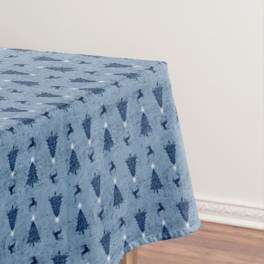 Traditionele marineblauw-kerstbomen en rendieren tafelkleed (Voorbeeld)