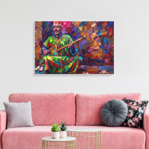 Traditionele Marokkaanse Gnawa-muzikant olieverfsc Canvas Afdruk