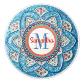 Traditionele Marokkaanse Turquoise Blue Monogramme Keramische Knop (Voorkant)