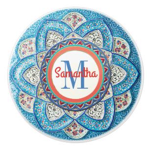 Traditionele Marokkaanse Turquoise Blue Monogramme Keramische Knop