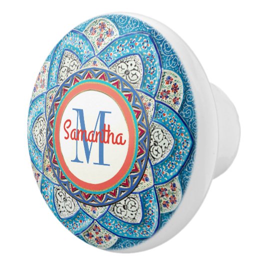 Traditionele Marokkaanse Turquoise Blue Monogramme Keramische Knop (Rechts)