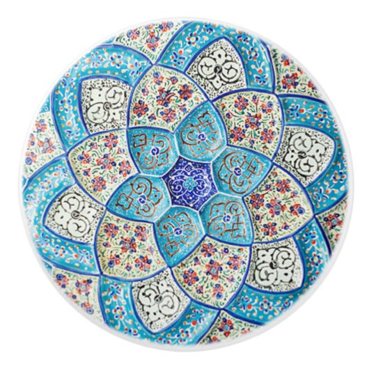 Traditionele Marokkaanse turquoise Blue, white, za Keramische Knop (Voorkant)