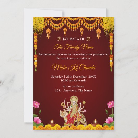 Traditionele Mata Ki Chowki Invitation Kaart (Voorkant)