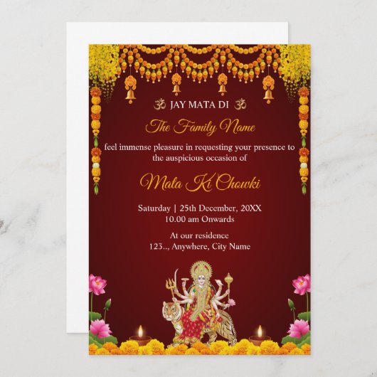 Traditionele Mata Ki Chowki Invitation Kaart (Voorkant / Achterkant)