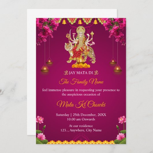 Traditionele Mata Ki Chowki Invitation Kaart (Voorkant / Achterkant)