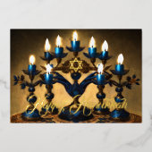 Traditionele  Menorah Happy Chanoeka Folie Feestdagenkaart (Voorkant)