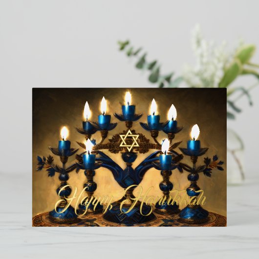 Traditionele Menorah Happy Chanoeka Folie Feestdagenkaart (Staand Voorkant)