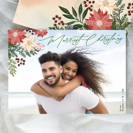 Traditionele Merriest Christmas Poinsettia Foto Feestdagenkaart