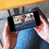 Traditionele Merry Christmas Navy Blue Plaid Foto Feestdagenkaart