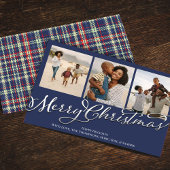 Traditionele Merry Christmas Navy Blue Plaid Foto Feestdagenkaart