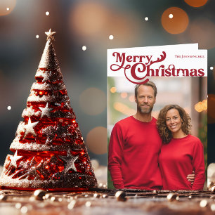 Traditionele Merry Christmas Photo Rood geruite bi Feestdagen Kaart