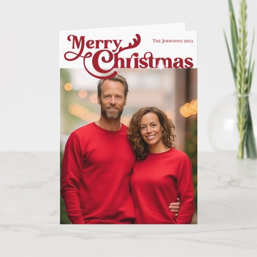 Traditionele Merry Christmas Photo Rood geruite bi Feestdagen Kaart (Voorkant)