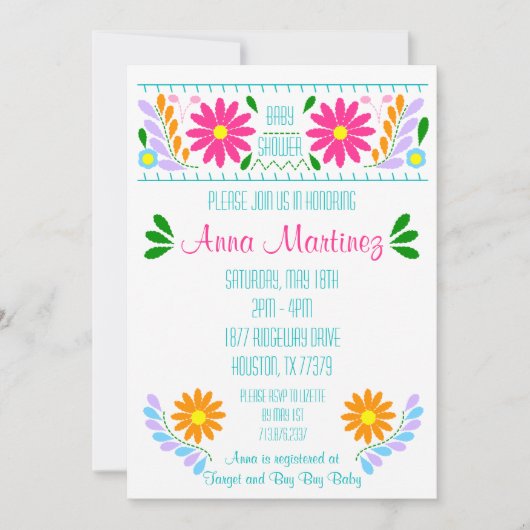 Traditionele Mexicaanse Borduurwerk Fiesta Uitnodi Kaart (Voorkant)