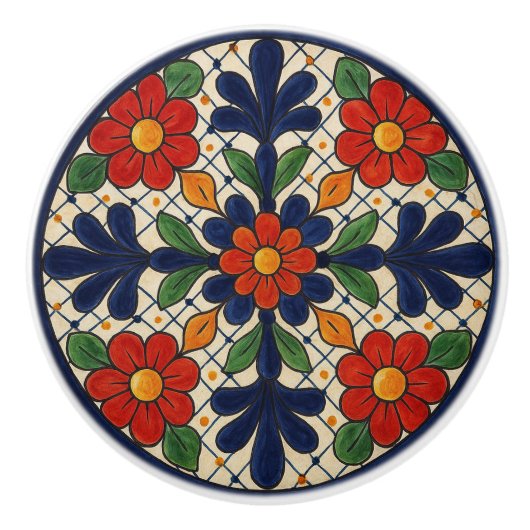 Traditionele Mexicaanse Talavera Floral Keramische Keramische Knop (Voorkant)