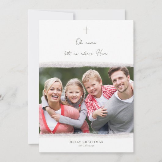 Traditionele minimalistische religieuze foto-kerst feestdagenkaart (Voorkant)