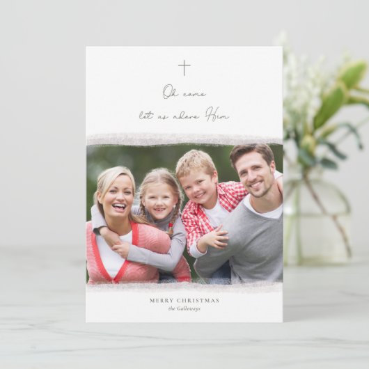 Traditionele minimalistische religieuze foto-kerst feestdagenkaart (Staand voorkant)