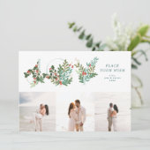 Traditionele Mint Leafy Botanical JOY Collage Foto Feestdagenkaart (Staand voorkant)