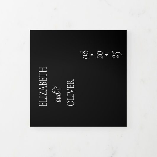 Traditionele moderne Klassiek | Zwart withuwelijk Drieluik Uitnodiging (Cover)