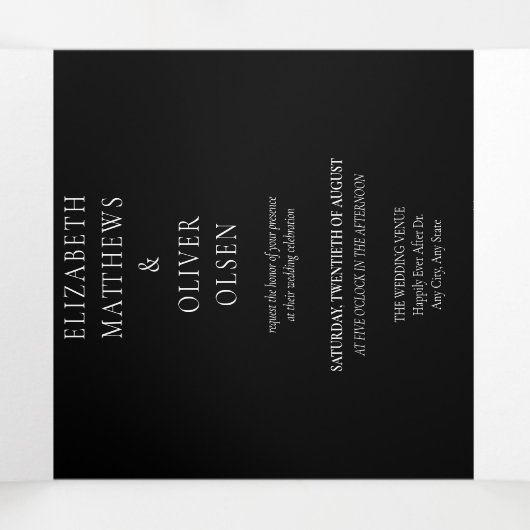 Traditionele moderne Klassiek | Zwart withuwelijk Drieluik Uitnodiging (Binnenkant midden)