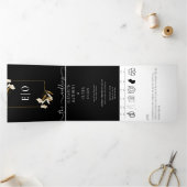 Traditionele moderne Klassiek | Zwart withuwelijk Drieluik Uitnodiging (Binnen)