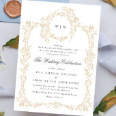 Traditionele Monogram Blush Crest Elegante Bruilof Kaart