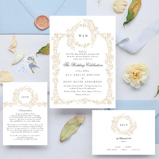 Traditionele Monogram Blush Crest Elegante Bruilof RSVP Kaartje