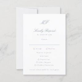 Traditionele Monogram Classic Dusty Blue Wedding RSVP Kaartje