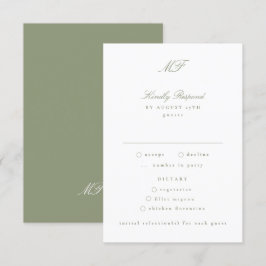 Traditionele Monogram Classic Sage Green Wedding RSVP Kaartje