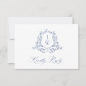 Traditionele Monogram Crest Blauw Elegante Huwelij RSVP Kaartje (Voorkant)