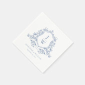 Traditionele Monogram Crest Blauw Elegante Huwelij Servet (Hoek)