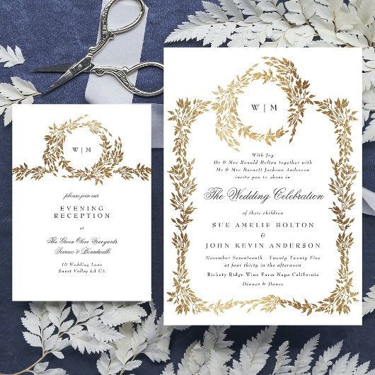 Traditionele Monogram Crest Classic Elegante Bruil Informatiekaartje