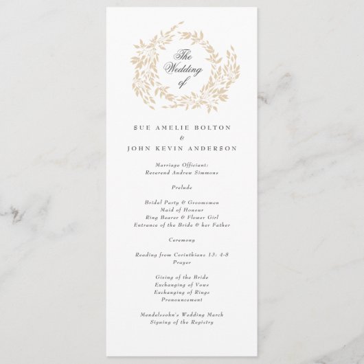 Traditionele Monogram Crest Classic Elegante Bruil Programmakaart (Voorkant)