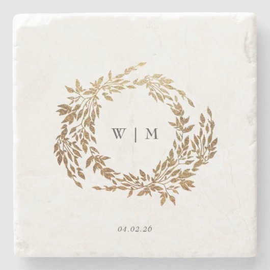 Traditionele Monogram Crest Classic Elegante Bruil Stenen Onderzetter (Voorkant)