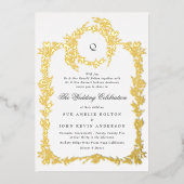 Traditionele Monogram Crest Classic Wedding Gold Folie Uitnodiging (Voorkant)