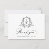 Traditionele Monogram Crest Floral Elegant Huwelij Bedankkaart (Voorkant)