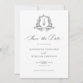 Traditionele Monogram Crest Floral Elegant Huwelij Save The Date (Voorkant)