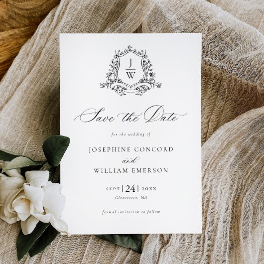 Traditionele Monogram Crest Floral Elegant Huwelij Save The Date