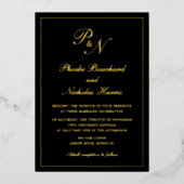 Traditionele monogram Formele Zwarte Weddenschap G Folie Uitnodiging (Voorkant)