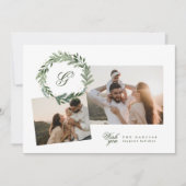 Traditionele Monogram Groene krans fotocollage Feestdagenkaart (Voorkant)